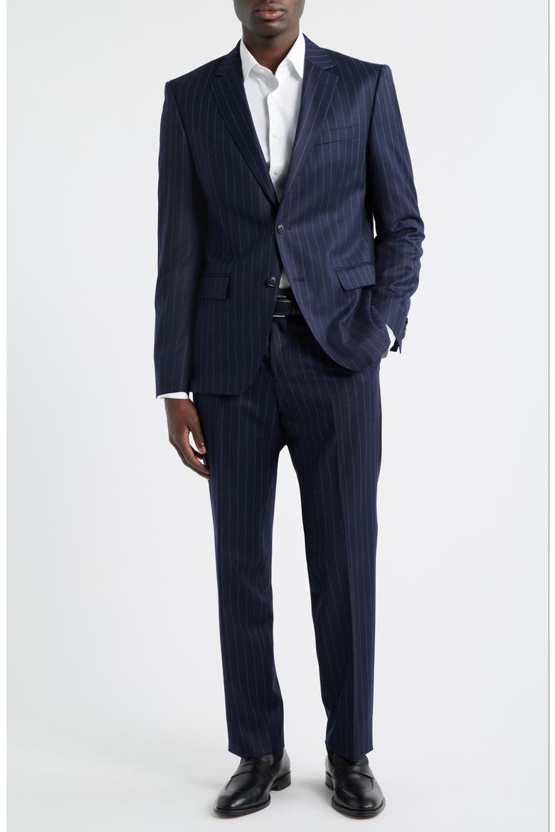 Huge Slim Fit Navy Pinstripe Wool Suit, Main, color, DARK BLUE