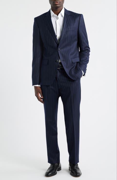 Huge Slim Fit Navy Pinstripe Wool Suit