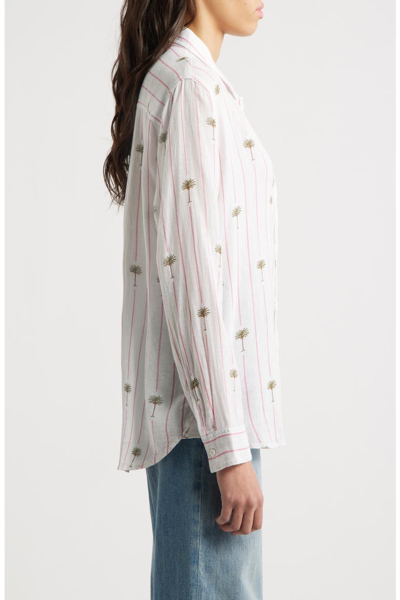 Charli Stripe Palm Tree Print Linen Blend Button-Up Shirt, Alternate, color, PINK PALM STRIPE