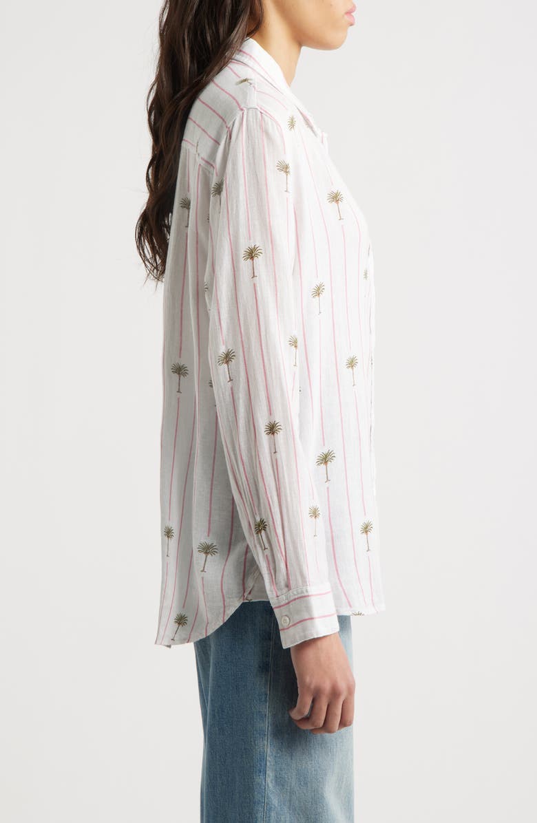 Rails Charli Stripe Palm Tree Print Linen Blend Button-Up Shirt, Alternate, color, Pink Palm Stripe