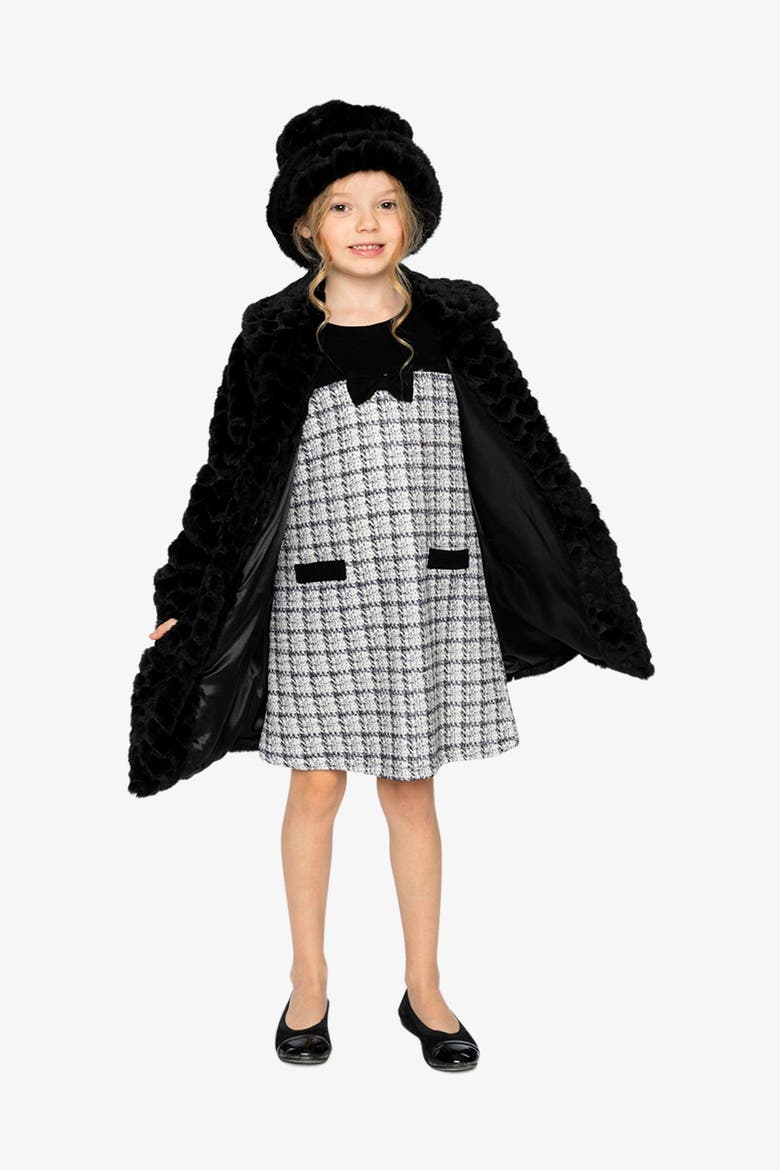 Heart Textured Faux Fur Button Front Long Coat, Alternate, color, Black