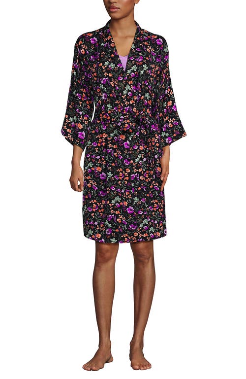 Lands' End Matte Satin 2 Piece Pajama Set In Black Large Watercolor Floral