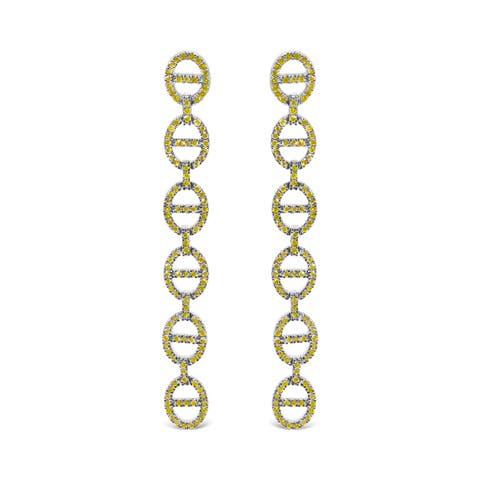 Sterling Silver 1.0 Cttw Yellow Diamond Linked Circle Drop Earrings