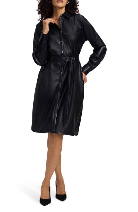 Rocca Long Sleeve Faux Leather Shirtdress