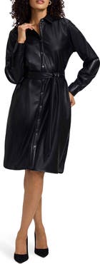 Foxcroft Rocca Long Sleeve Faux Leather Shirtdress