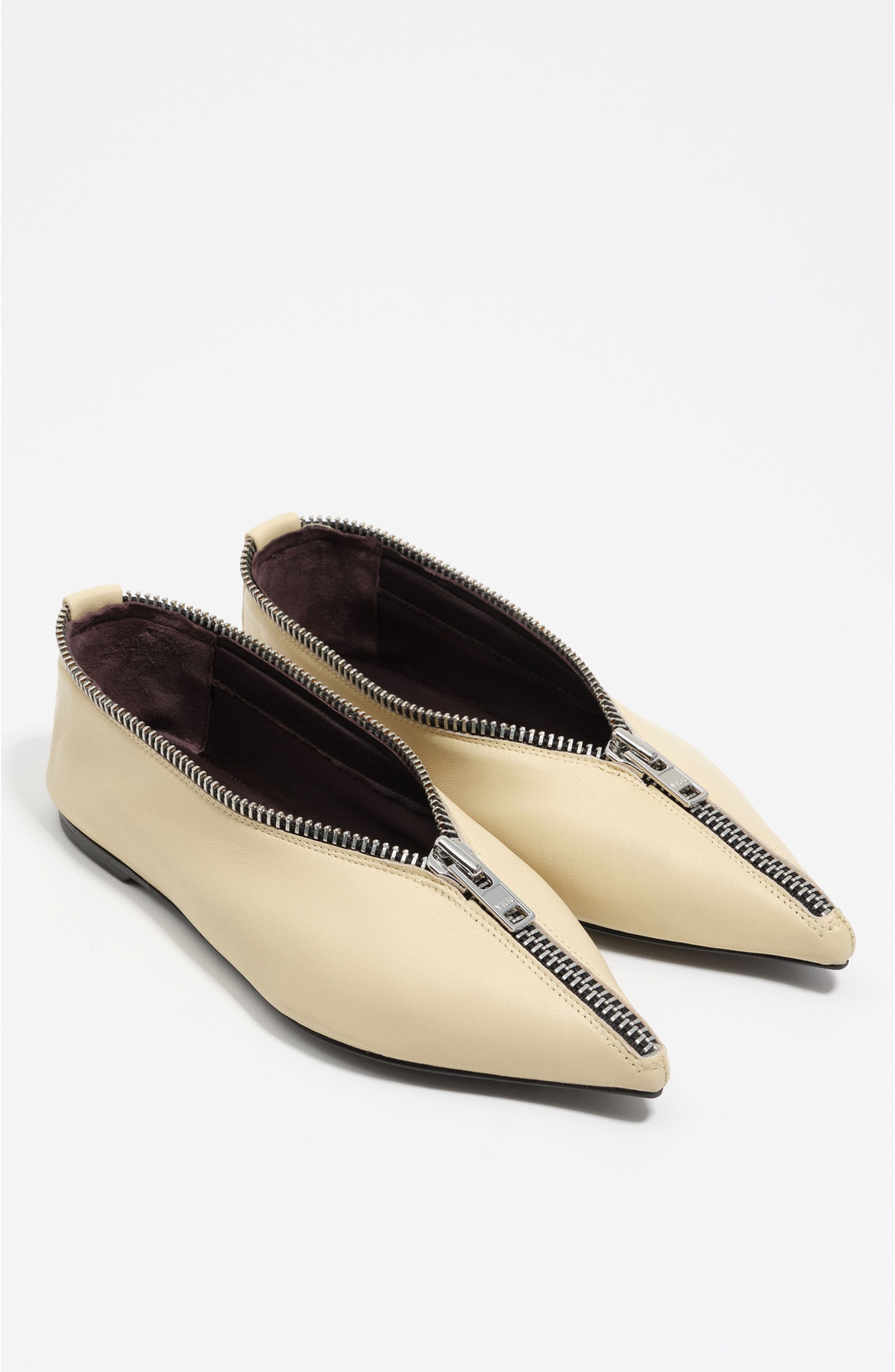 Leather Zip Ballerina, Alternate, color, OFF WHITE