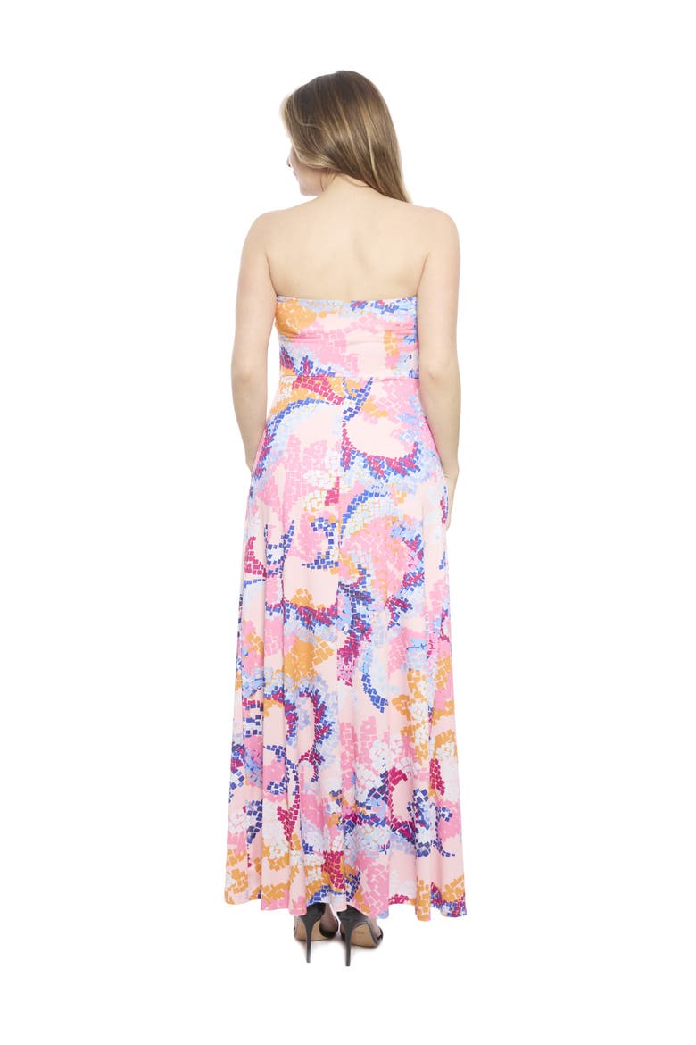 Womens Abstract A-Line Strapless Pocket Maxi Dress, Alternate, color, Pink Multi