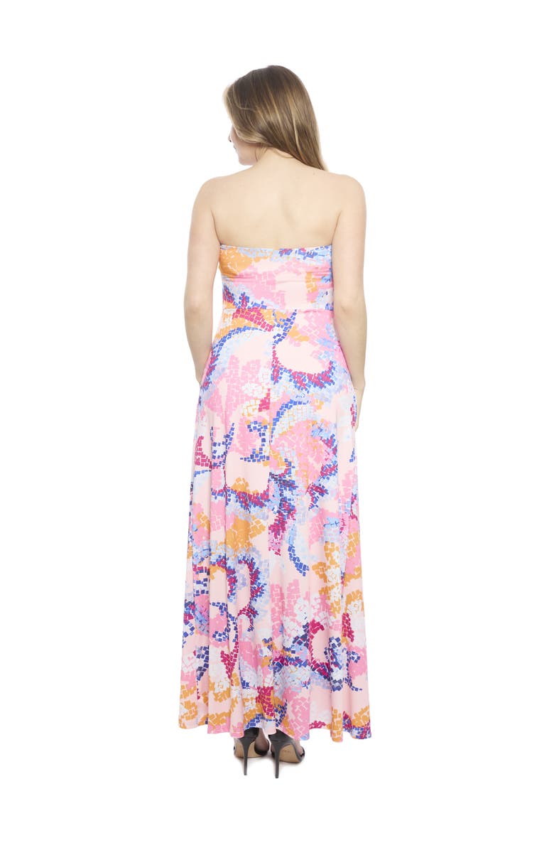 24seven Comfort Apparel Womens Abstract A-Line Strapless Pocket Maxi Dress, Alternate, color, Pink Multi