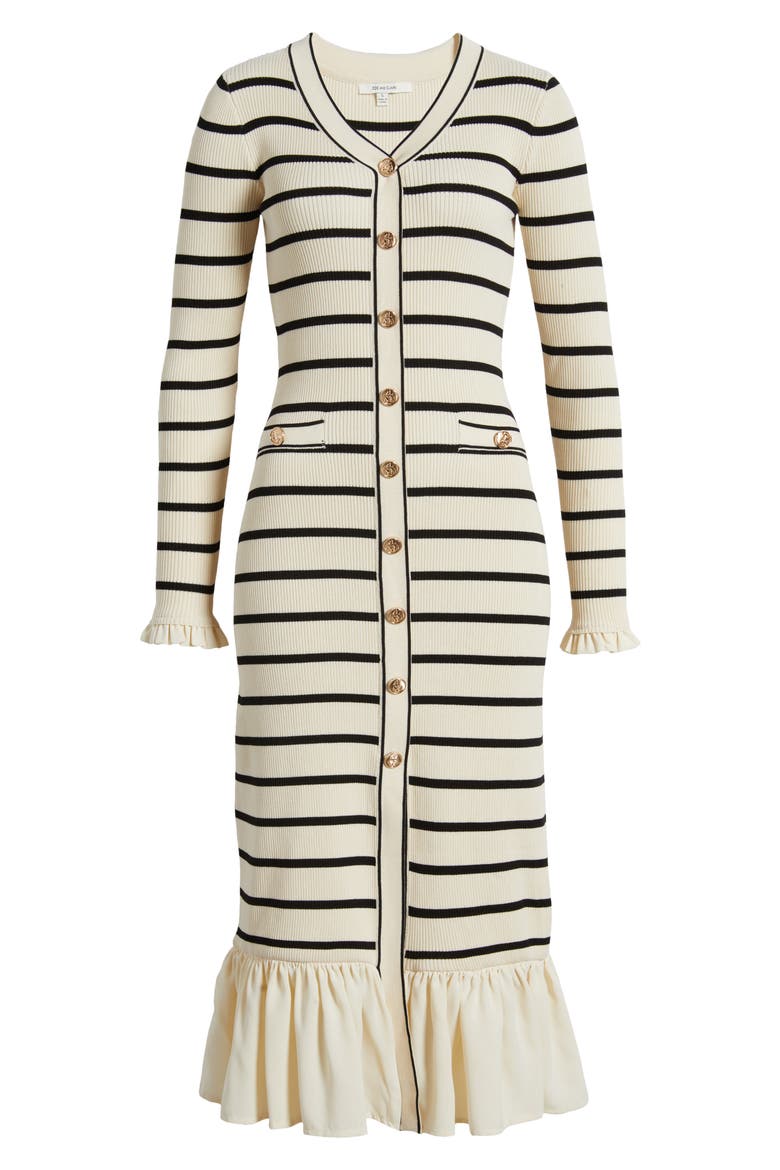 Stripe Ruffle Trim Long Sleeve Sweater Dress, Alternate, color, OATMEAL/ BLACK