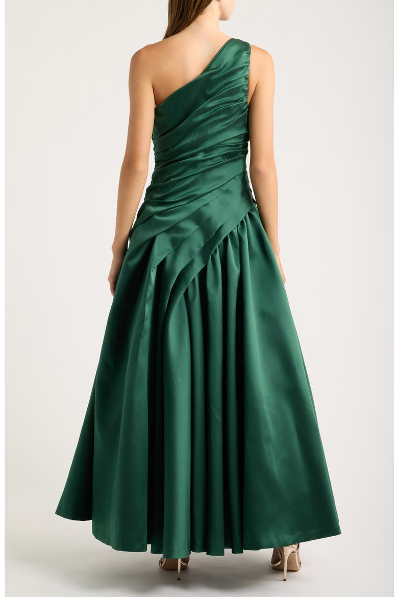 Lisa Ruched One-Shoulder Matte Satin Gown, Alternate, color, SPRUCE