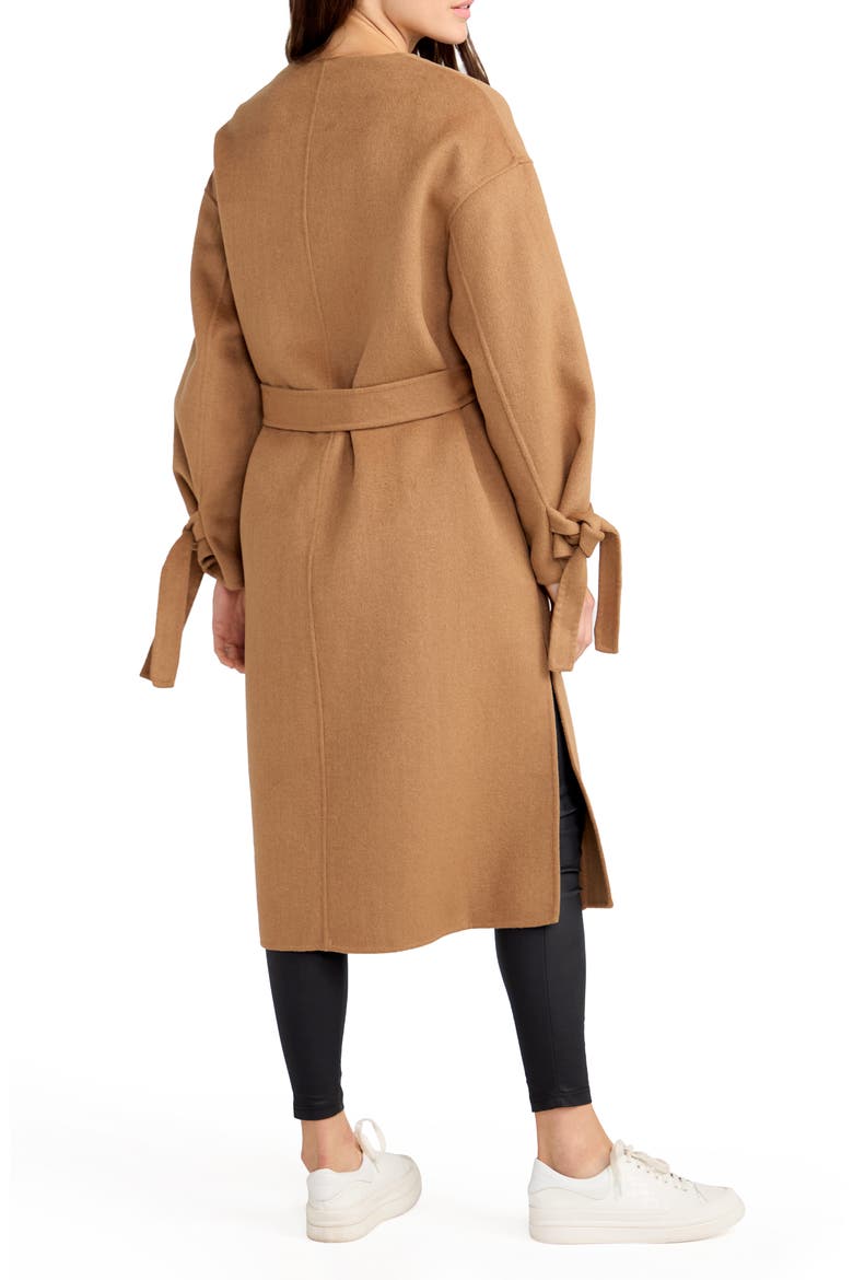 Head over Heels Collarless Belted Wool Blend Coat, Alternate, color, CAMEL