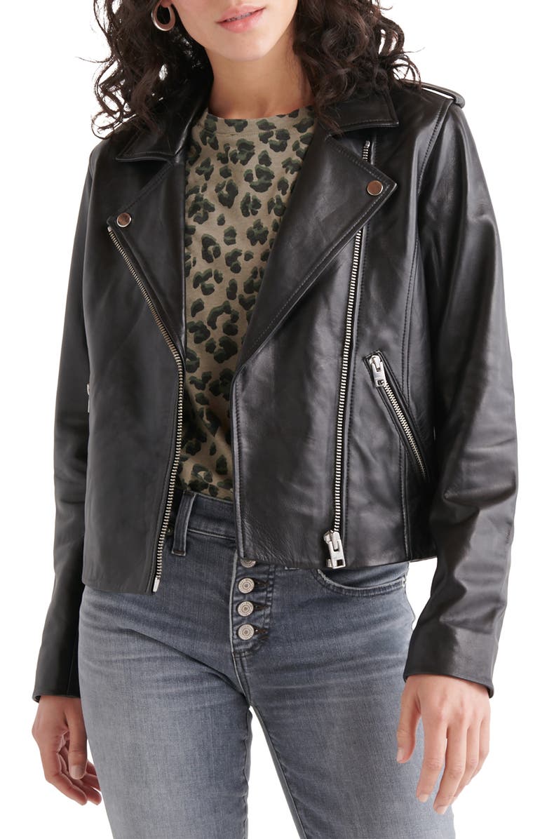 Lucky Brand Leather Moto Jacket, Main, color,