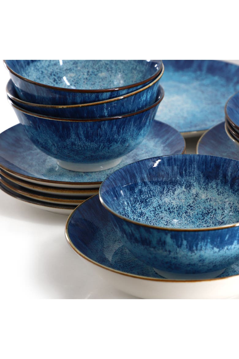 Oceanus 16 Piece Porcelain Double Bowl Dinnerware Set, Alternate, color, White