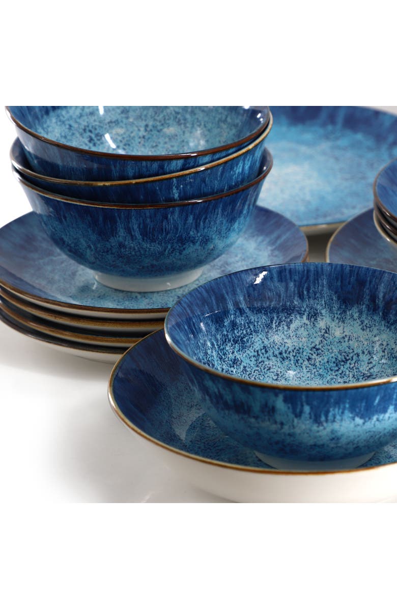 Elama Oceanus 16 Piece Porcelain Double Bowl Dinnerware Set, Alternate, color, White