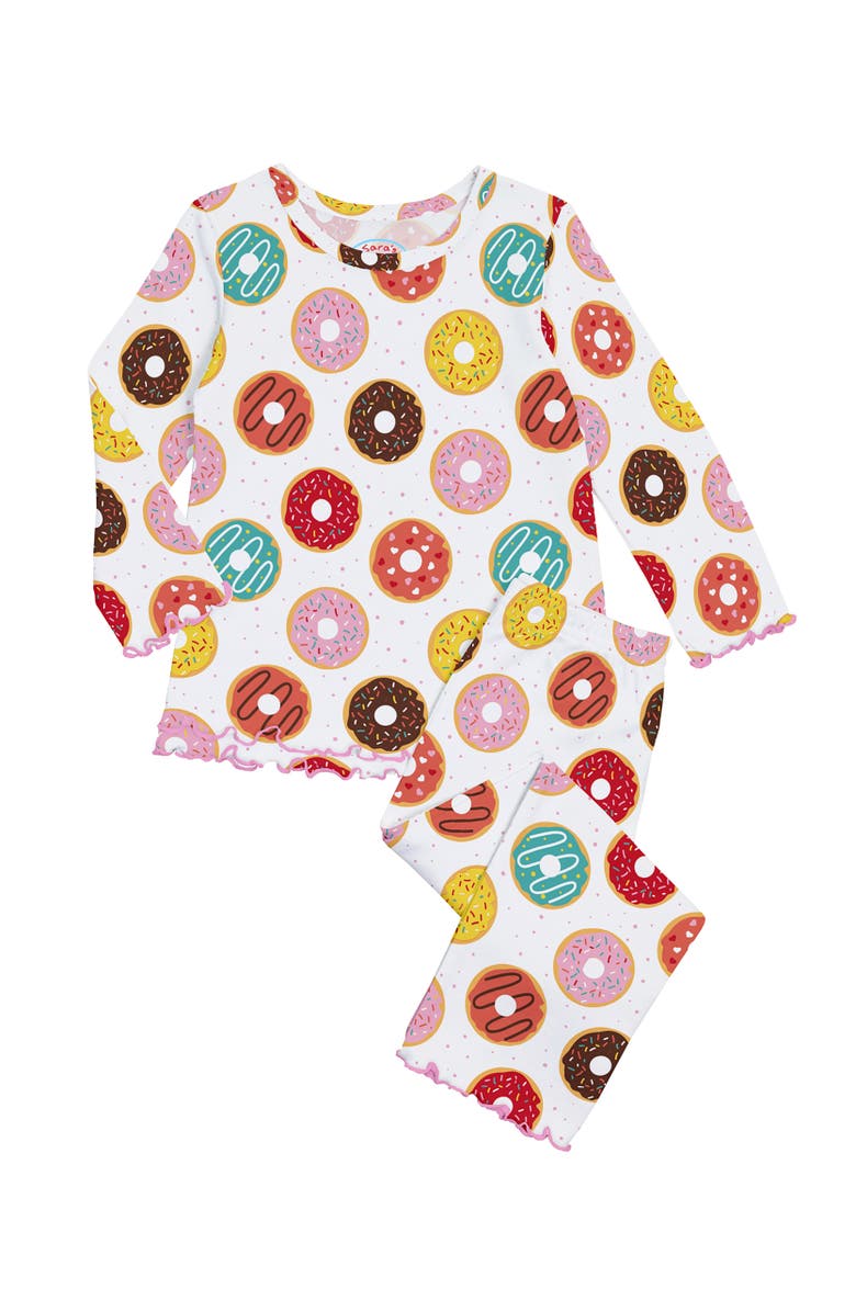 Sara’s Prints Loose Fit Ruffle PJ Set, Main, color, Donut Party