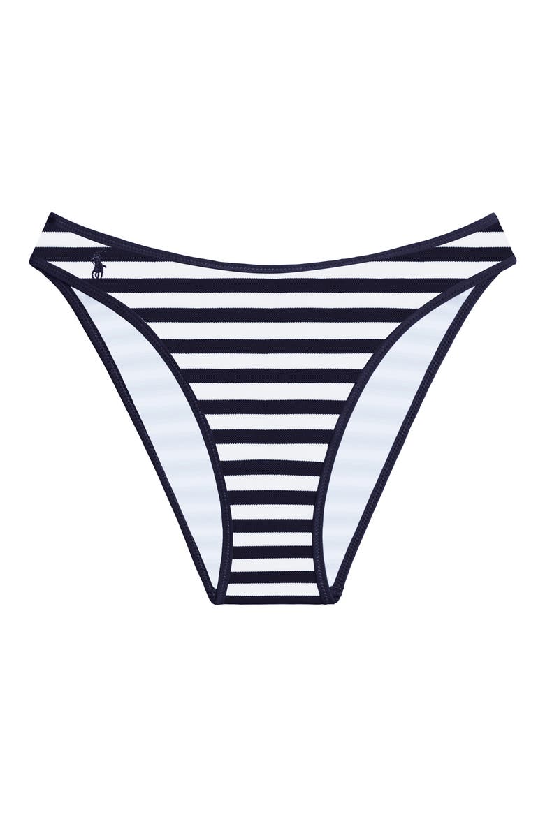 Stripe High Cut Scoop Bikini Bottoms, Alternate, color, WHITE/ NAVY