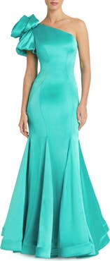 Mac Duggal Satin Mermaid Dramatic Rosette One Shoulder Gown