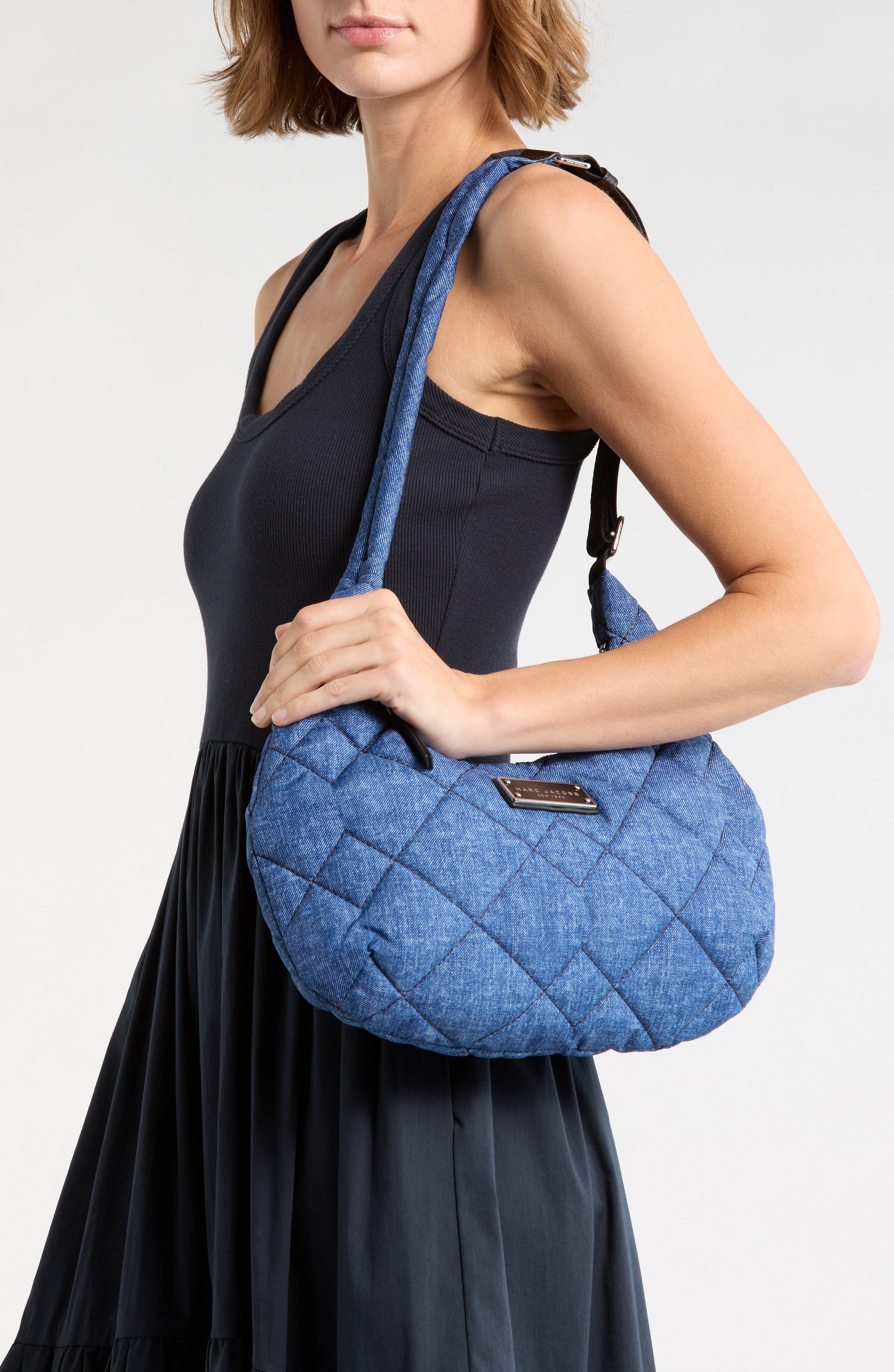 Marc Jacobs Quilted Denim Effect Nylon Crossbody Bag, Alternate, color, Denim Blue
