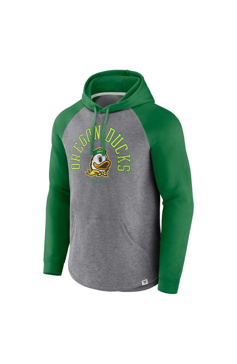 FANATICS Men's Fanatics Branded Green/Heather Gray Oregon Ducks Wrap Up Raglan Pullover Hoodie, Alternate, color, 