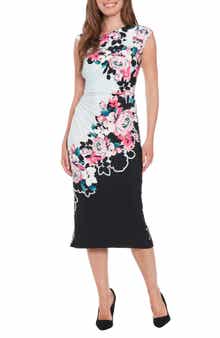Floral Ruched Cap Sleeve Midi Dress
