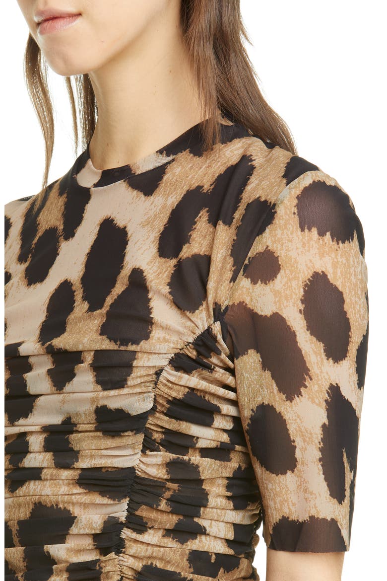 Leopard Print Ruched Mesh Top, Alternate, color, MAXI LEOPARD 994