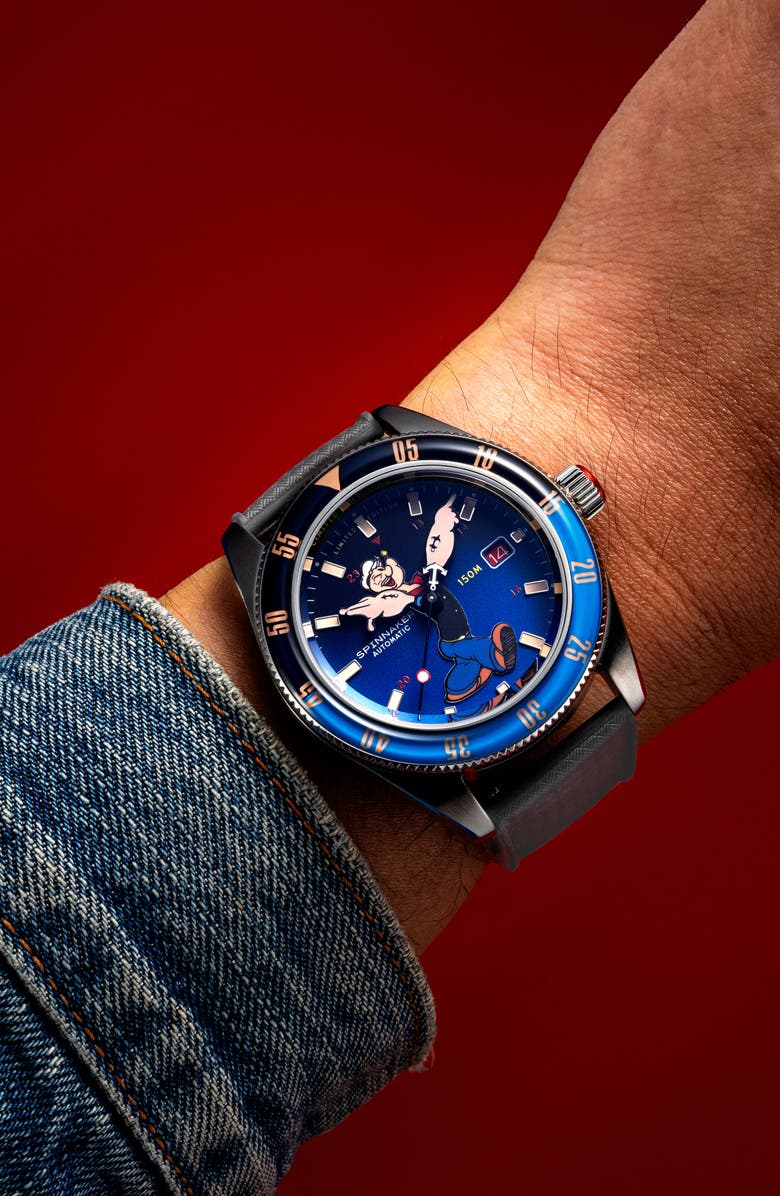 SPINNAKER x Popeye Fleuss Bronemies Automatic Silicone & Nylon Strap Watch, 43mm, Alternate, color, 