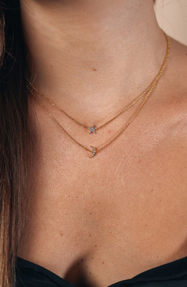 Sterling Forever Cubic Zirconia Crescent & Star Layered Necklace, Alternate, color, Gold
