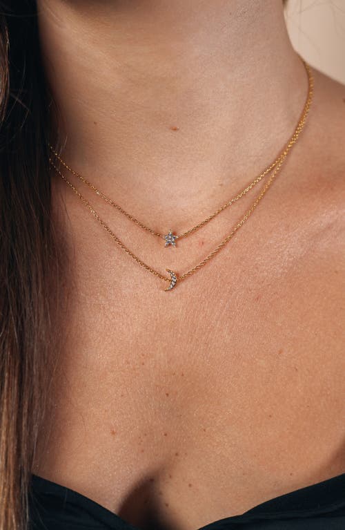 Sterling Forever 14k Plated Cz Layered Crescent & Star Necklace In Gold