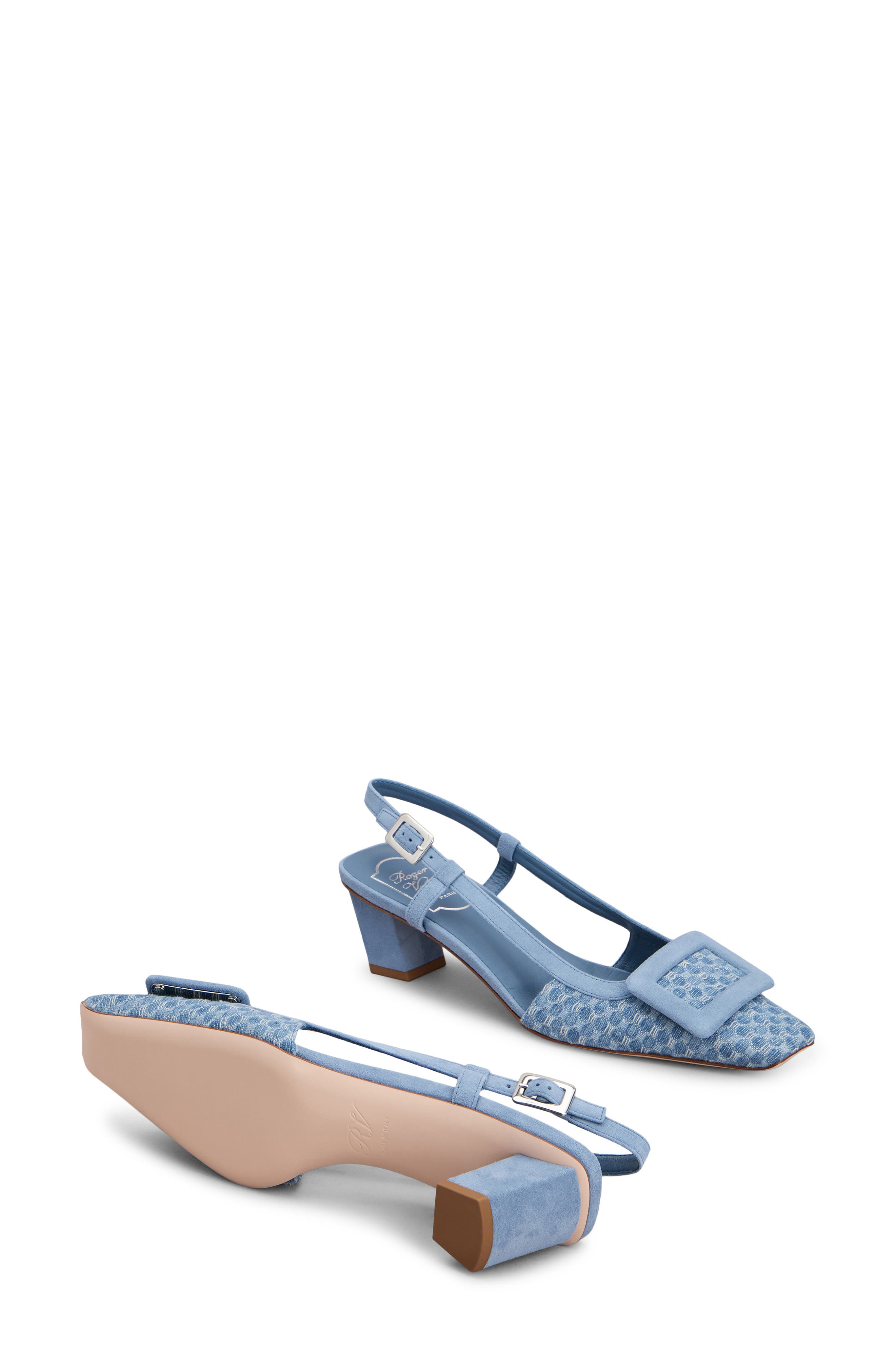 Roger Vivier Covered Buckle Jacquard Slingback Pump, Alternate, color, Cielo Scuro/ Nuvola