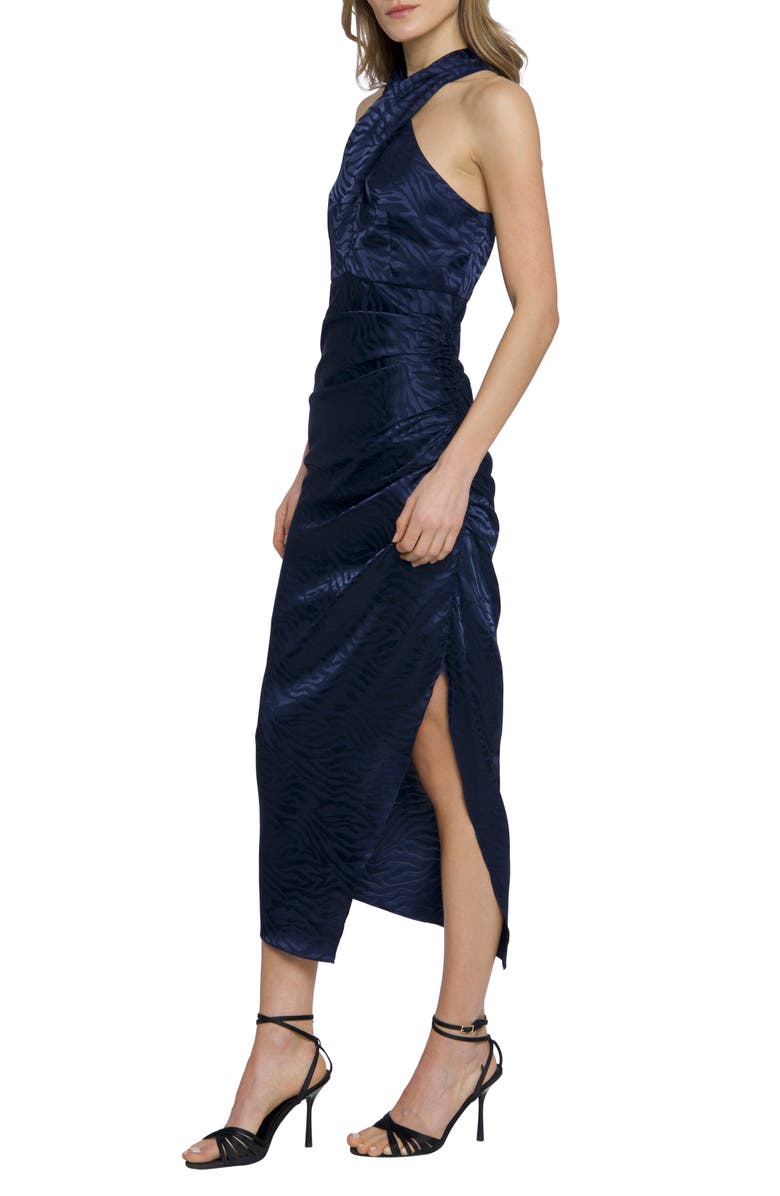 Donna Morgan Crossover Halter Neck Ruched Cocktail Dress, Alternate, color,