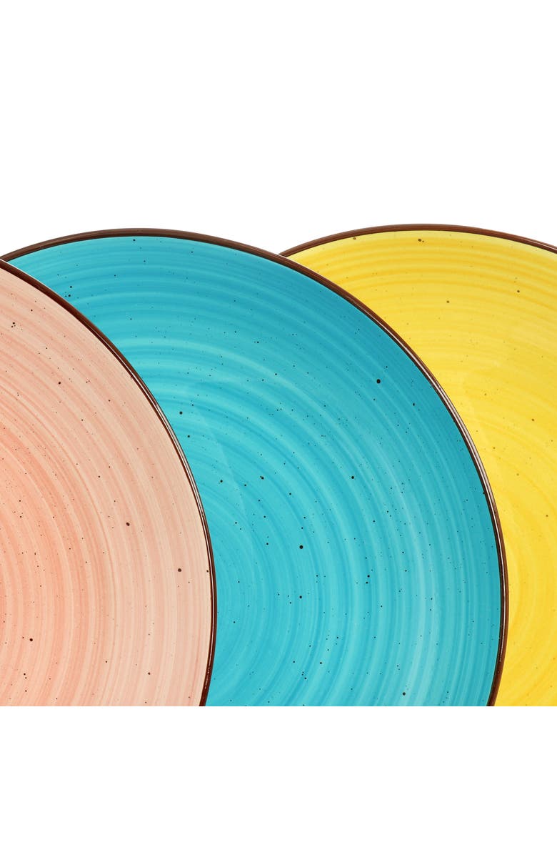 Elama Hudson 12 Piece Double Bowl Stoneware Dinnerware Set, Alternate, color, Pink