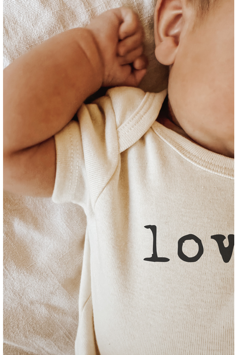 Loved Organic Baby Bodysuit, Alternate, color, Natural Black Lettering