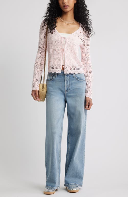Bp. Fly Away Tie Front Crochet Cardigan In Pink