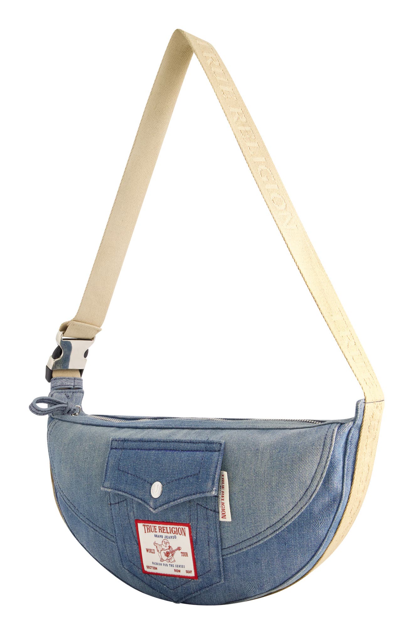 True Religion Washed Denim Hobo Bag, Alternate, color, Denim