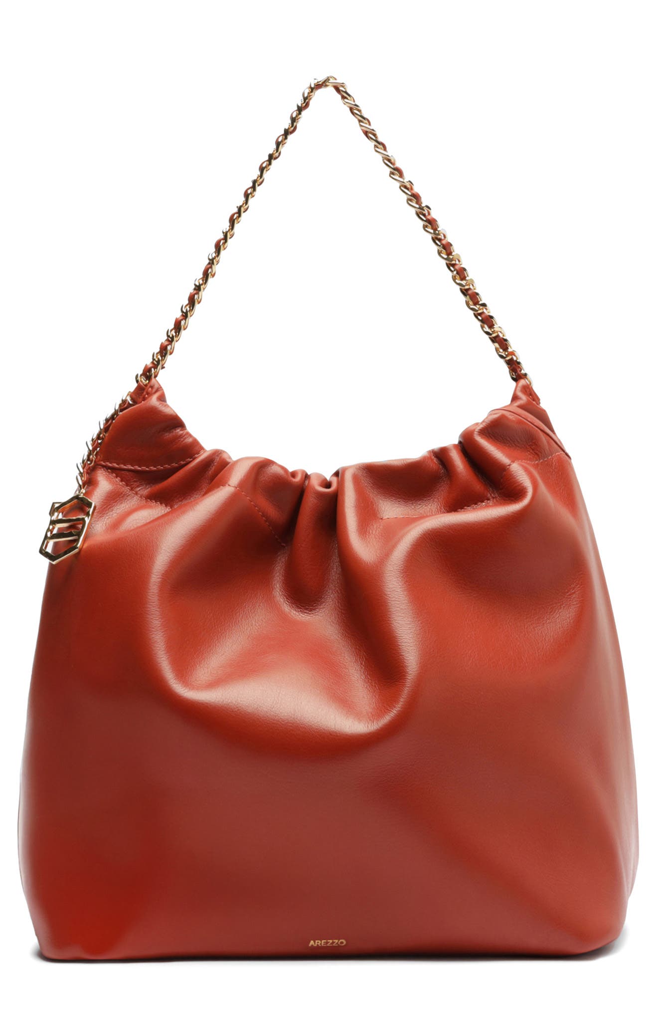 Medium Elizabeth Leather Bucket Bag, Main, color, ORANGE RED