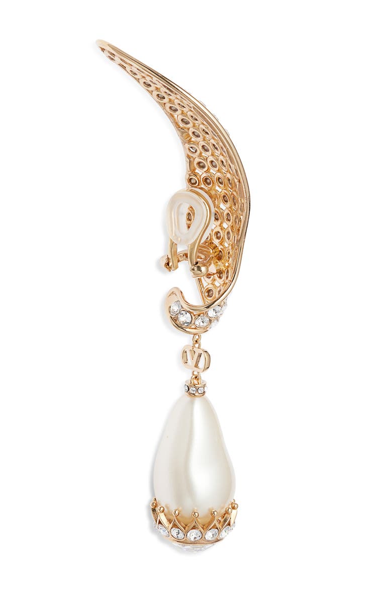 Poetiques des Gouttes Faux Pearl & Swarovski Crystal Drop Clip-On Earrings, Alternate, color, ORO/NERO/CRYSTAL/CREAM