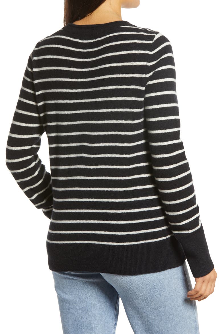 V-Neck Cashmere Sweater, Alternate, color, BLACK- IVORY STRIPE
