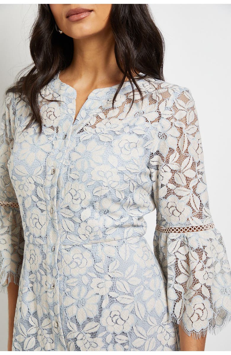 Wallis Lace Button Flute Sleeve Midi Dress, Alternate, color, Blush