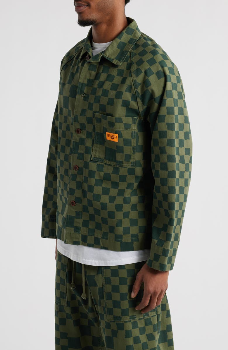 Service Works Organic Cotton Drill Printed Front of House Jacket, Alternate, color, Olive Checker