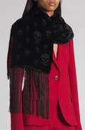 McQueen Skull Jacquard Wool & Silk Fringe Scarf