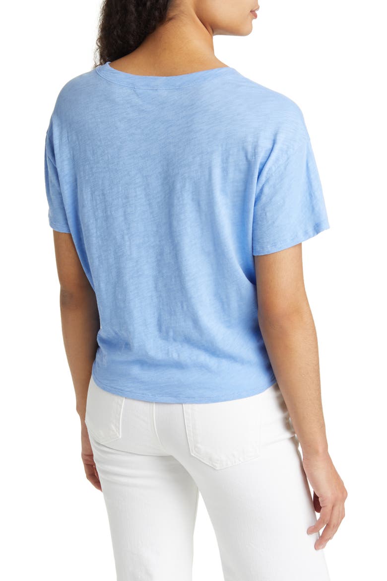 Crewneck Tie Front T-Shirt, Alternate, color, BLUE CORNFLOWER