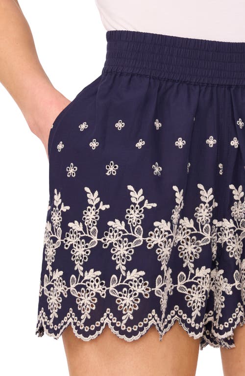 Cece Floral Embroidered Cotton Shorts In Pink