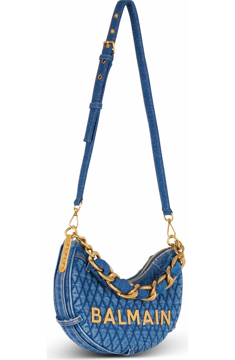 Balmain 1945 Soft Moon Bag In Diamond-Quilted Denim, Alternate, color,