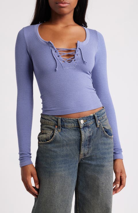 Knockout Long Sleeve Tie Front Crop Top