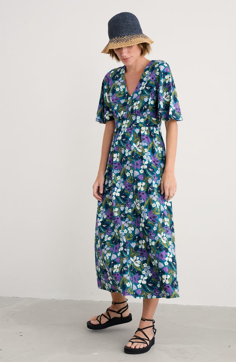 Seasalt Cornwall Chateaux Floral Organic Cotton Maxi Dress, Alternate, color, Crayon Floral Dark Drift