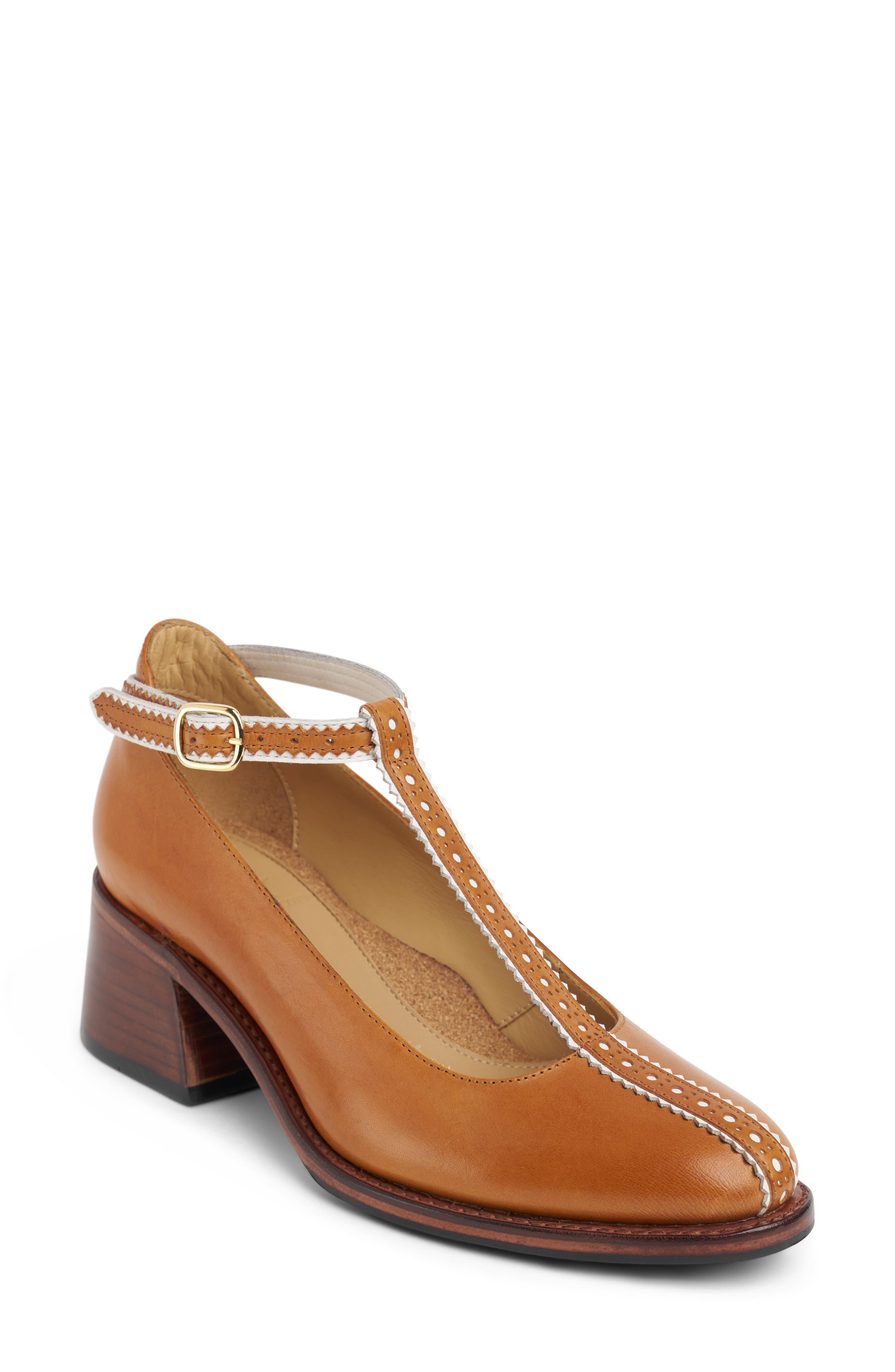 The Office of Angela Scott Miss Beverly T-Strap Pump, Main, color, Veg Tan