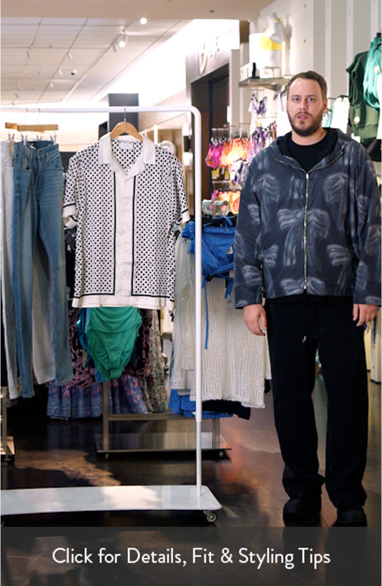 Geo Print Satin Camp Shirt, sales video thumbnail