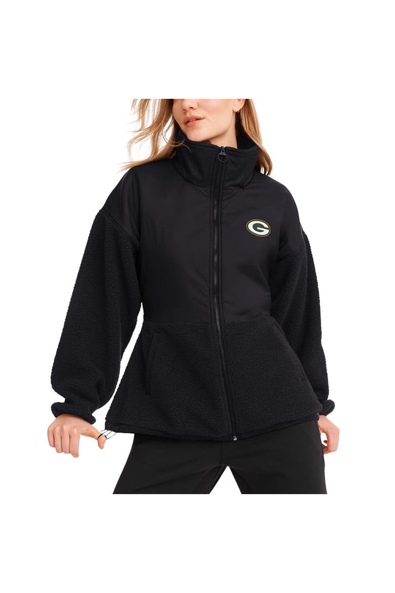 Women's DKNY Sport  Black Green Bay Packers Drew Mixed Media Full-Zip Jacket, Main, color, Black