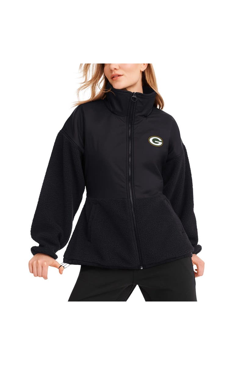 DKNY SPORT Women's DKNY Sport  Black Green Bay Packers Drew Mixed Media Full-Zip Jacket, Main, color, Black