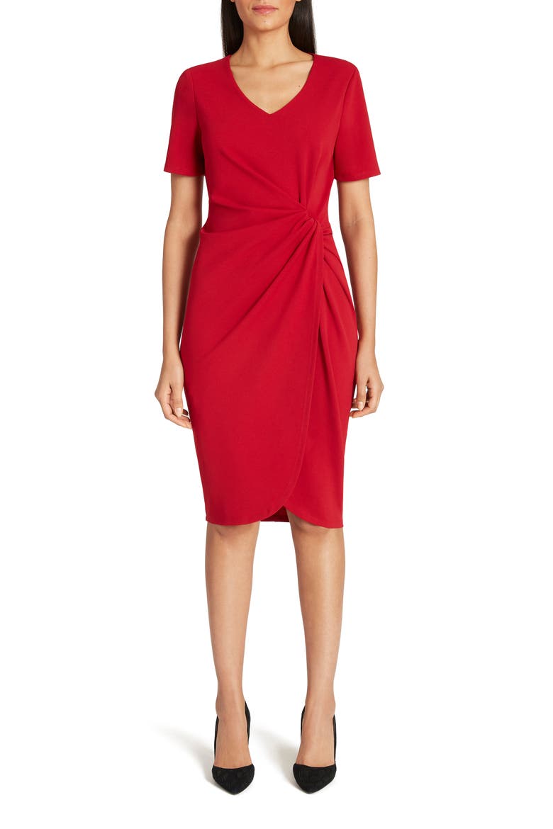 Asymmetrical Knot Sheath Dress, Main, color, GARNET RED